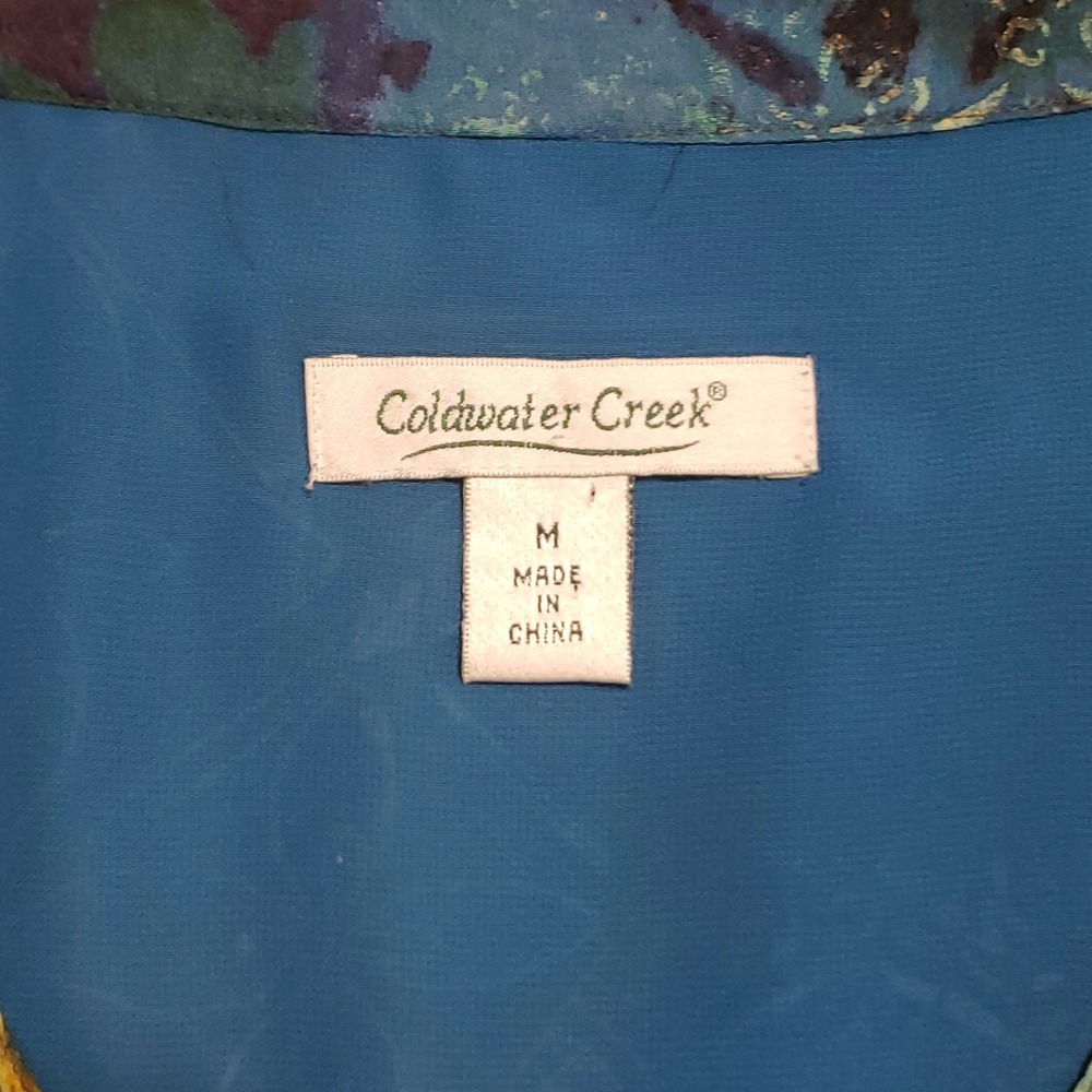 SOLD-Coldwater Creek 100% Silk Abstract Floral Patchwork Blouse Womens Medium - Picture 7 of 13